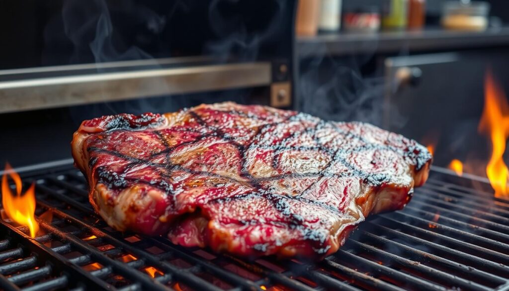 searing tomahawk steak