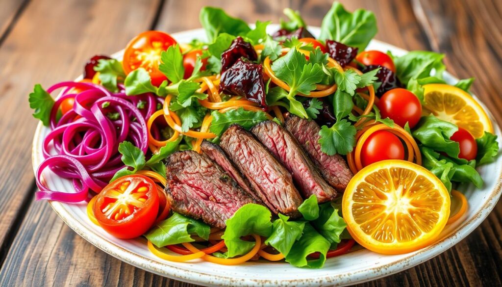 colorful steak salad